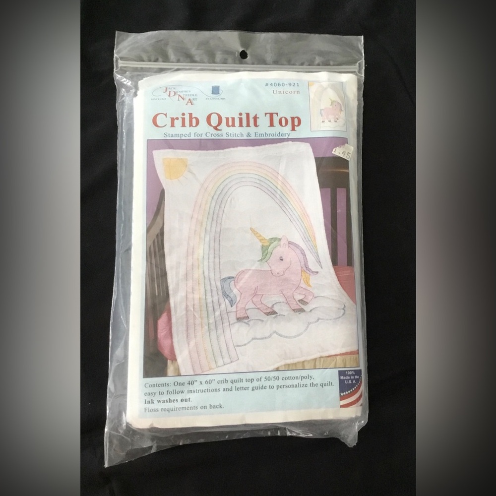 Jack Dempsey, Crib Quilt Top Stamped For Cross Stitch, Unicorn 40 x 60 Size
